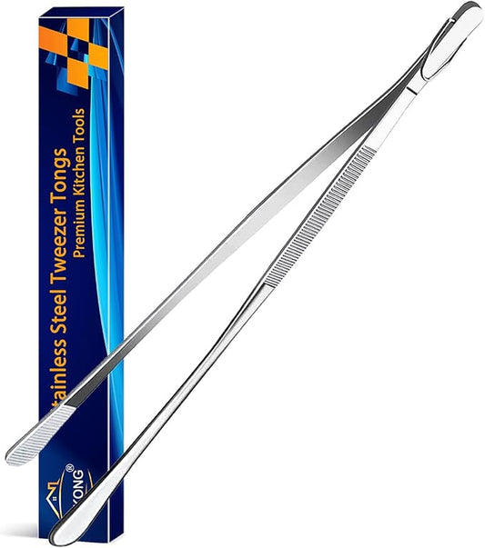 JETKONG 12-Inch Fine Tweezer Tongs Long Cooking Tweezer Stainless Steel Kitchen Tweezers