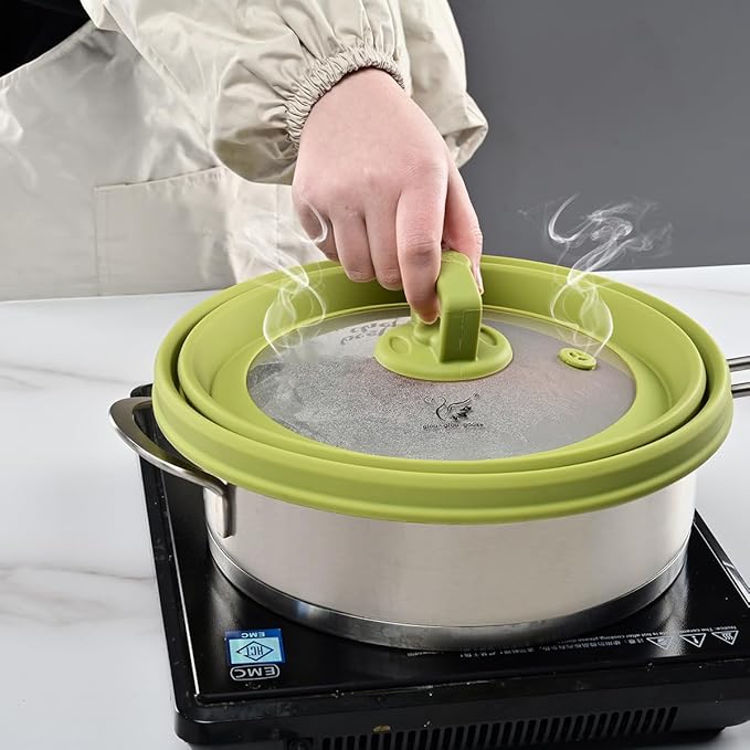 Microwave Splatter Cover Vented Glass Splatter Guard Lid with Collapsible Silicone for Food as Pot Covers Plate 10.8 inch for 6 7 8 9 10 inch Plate Bowl