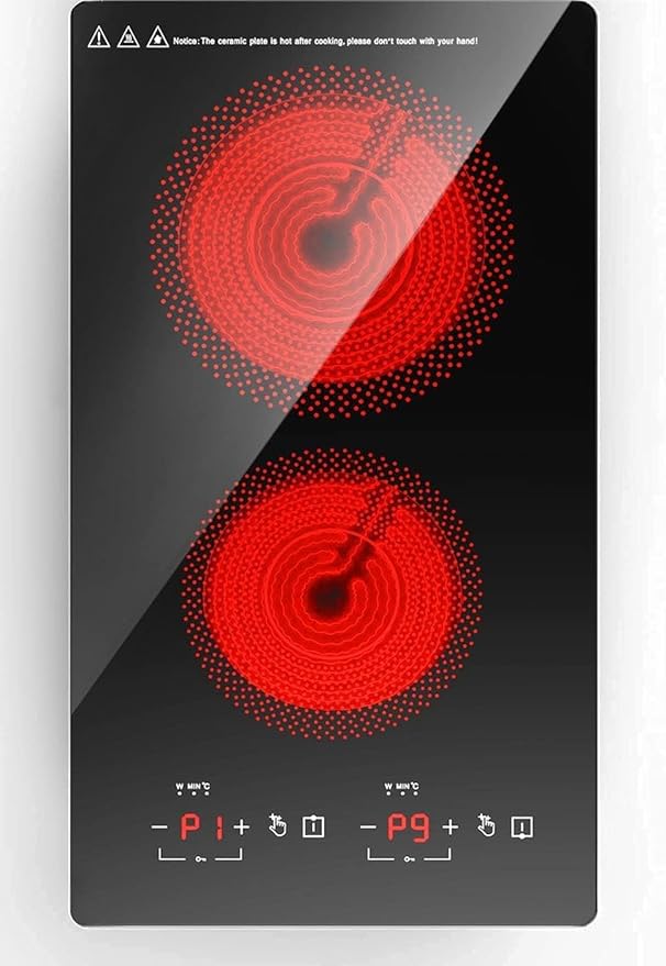 Portable Electric Hot Plate, 2 Burner Cooktop 110V/120V Plug-in, Infrared Stove Top for Cooking, LED Touch Control, Timer & Safety Lock for RV, Dorm, Apartment (Electric Cooktop 2 Burners A)