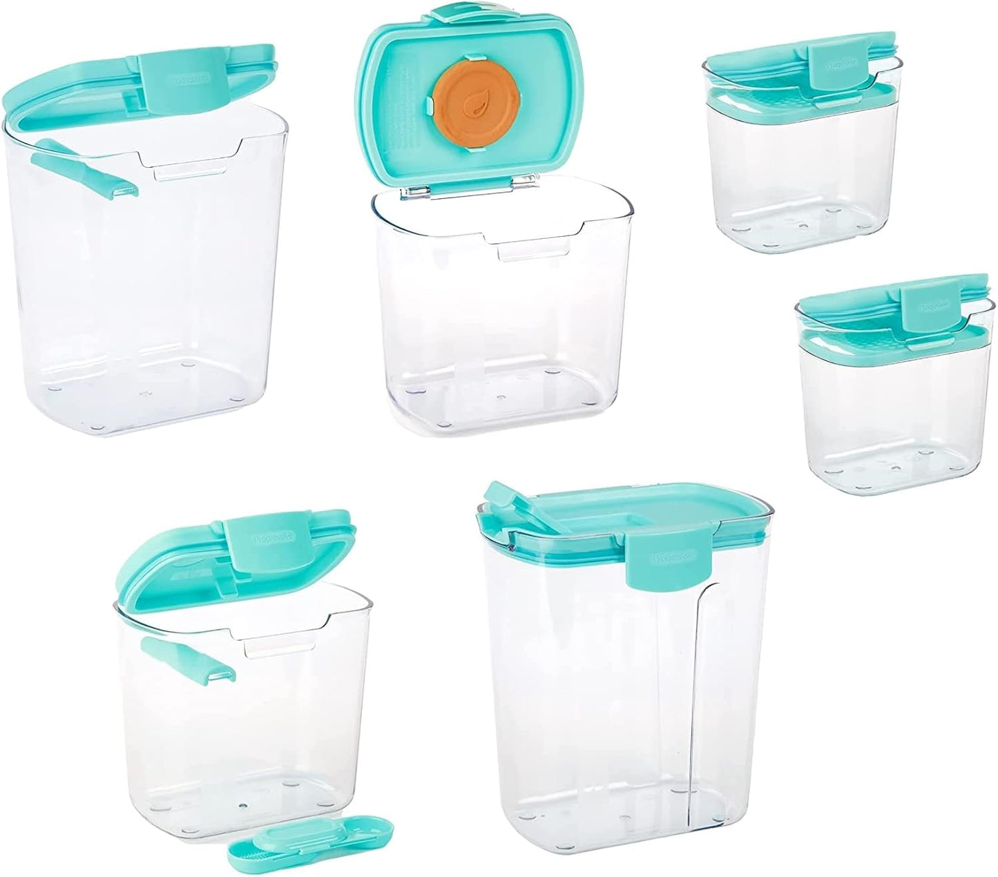 Progressive ProKeeper Baker's Airtight Kitchen Storage Canister Container Set for Flour, Sugar & More, Keeps Ingredients Fresh, with Accessories (Turquoise, 6- Piece)