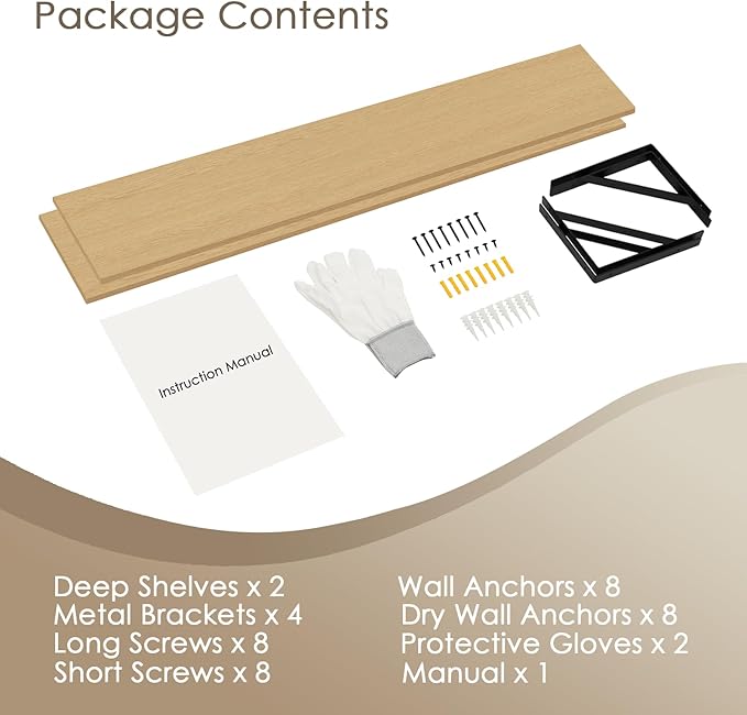 DINZI LVJ Long Wall Shelves, 47.3Inch Wall Mounted Shelves Set of 2, Extra Large Storage Ledges with Sturdy Metal Brackets for Living Room, Bathroom, Bedroom, Kitchen, Natural