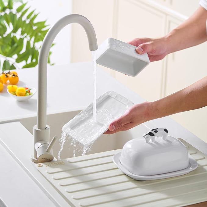 Butter Dish with Lid for Countertop, 7.2" x 4.7" Ceramic Butter Keeper Container, White Butter Holder Tray for East West Coast Butter Stick, Microwave & Dishwasher Safe