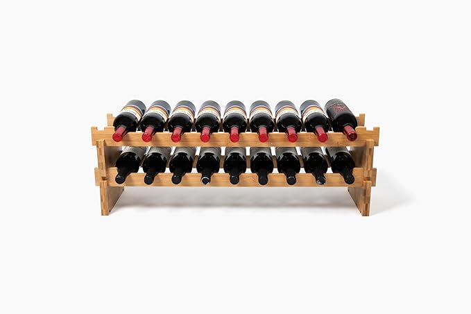 Stackable Bamboo Wine Rack for 72 Bottle, 8-Tier and Sturdy, Free Standing, Modular Wine Storage, Wine Bottle Storage for Cellar, Kitchen and Dining Room (18 Bottle)