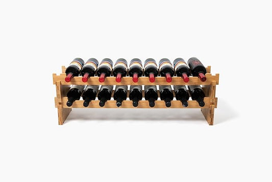 Stackable Bamboo Wine Rack for 72 Bottle, 8-Tier and Sturdy, Free Standing, Modular Wine Storage, Wine Bottle Storage for Cellar, Kitchen and Dining Room (18 Bottle)