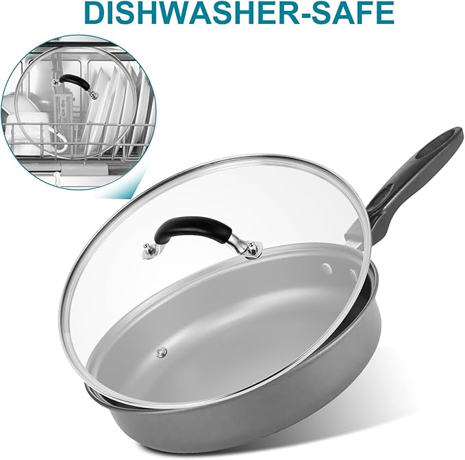 10.25 Inch Tempered Glass Lid for Lodge Skillets, Dutch Ovens & Pans - Universal Fit for 10-10.25 Inch Cookware - Oven & Dishwasher Safe up to 400°F - with Steam Vent & Ergonomic Handle