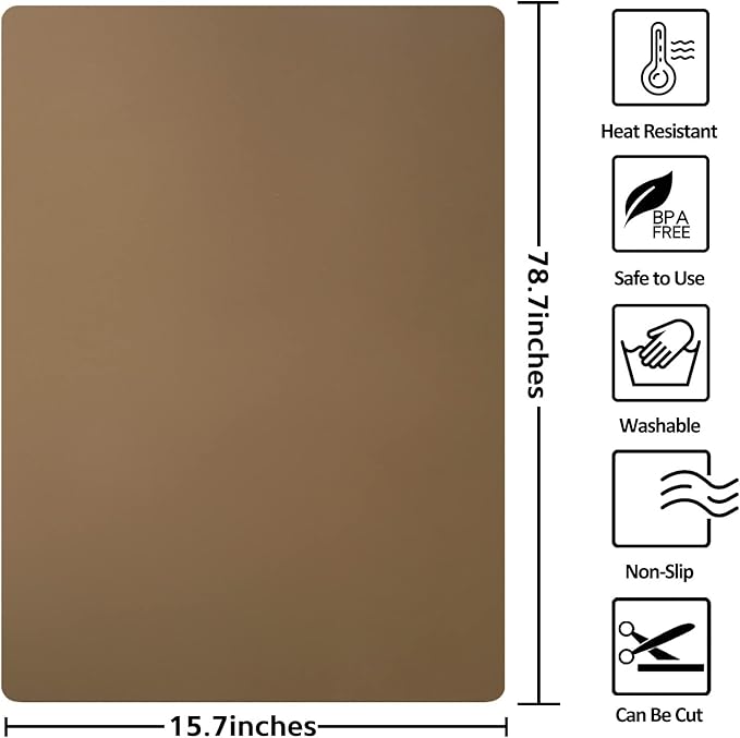 Silicone Mats for Kitchen Counter, Nonslip Silicone Mats for Crafts Countertop Protector Heat Resistant Mat (78.7” x 15.7”, Taupe)