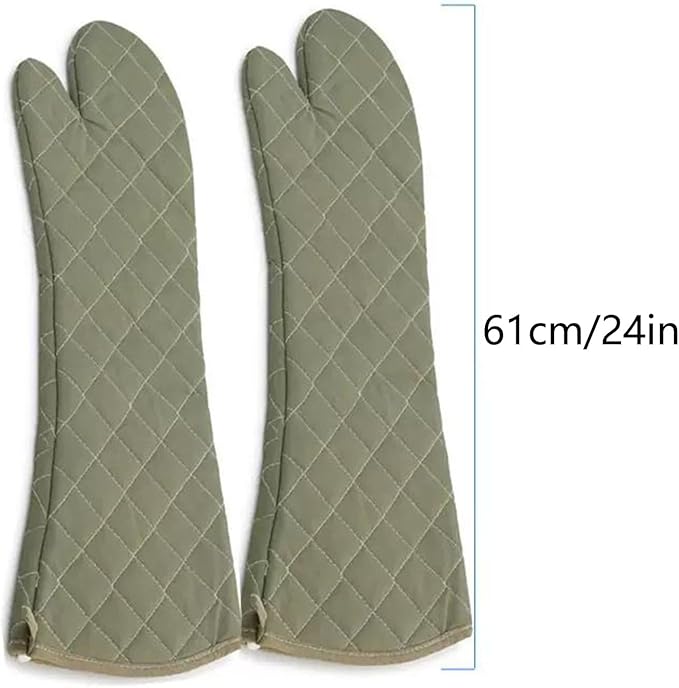 Extra Long 24 Inch Heat Resistant Oven Gloves New Cotton Oven Mitts Kitchen Gloves High Temperature Cooking Tool BBQ Gloves (24" Green, 24 Inch)