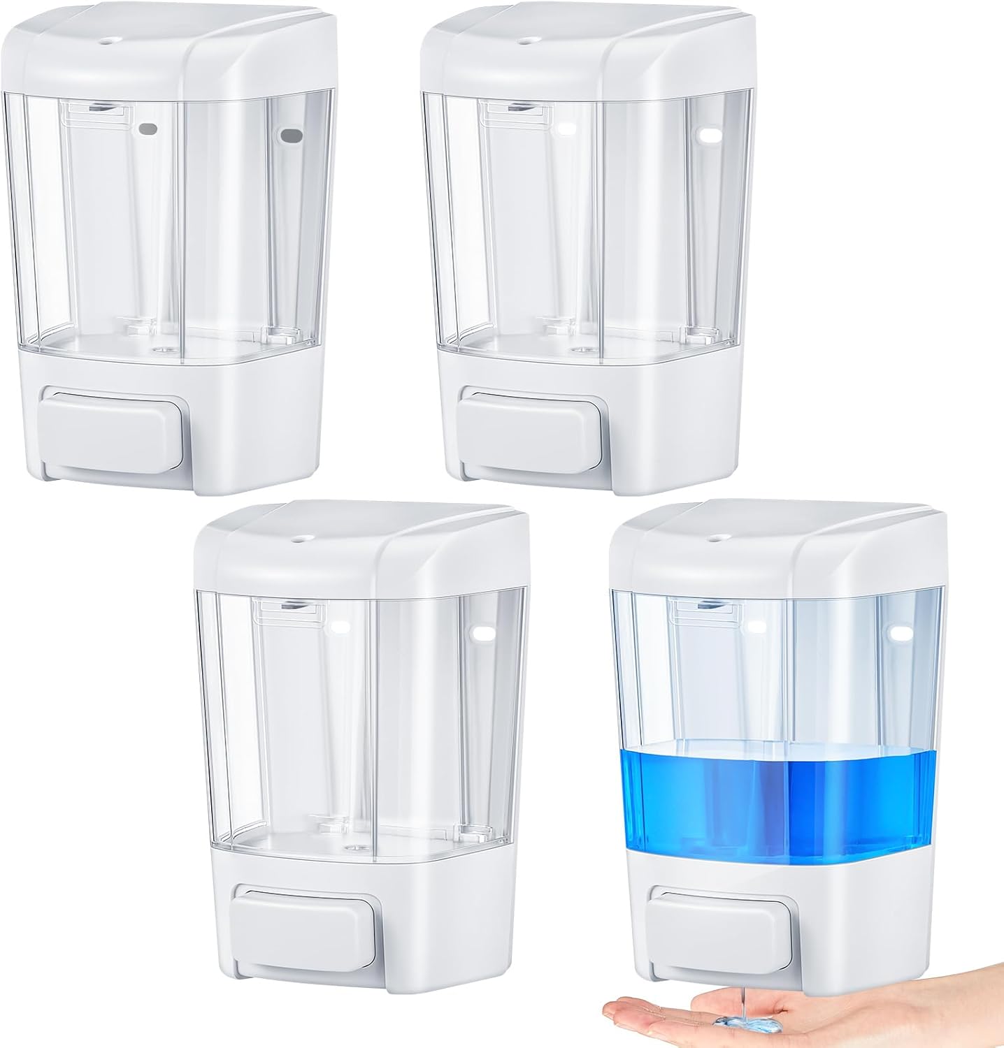 Hushee 4 Pcs Plastic Wall Mounted Soap Dispenser Commercial Manual Soap Containers Wall Dispenser for Kitchen Shower Hotel Liquid Shampoo Gel Chamber(27 oz 800 ml,White)