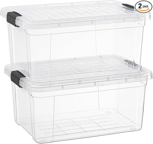 Superio Clear Storage Boxes with Lids, 11 Quart Plastic Container Bins for Organizing, Stackable Crates, BPA Free, Non Toxic, Odor Free, Organizers for Home, Office, School, and Dorm
