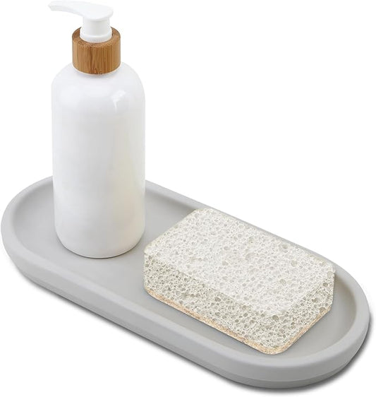 Diatomite Sink Caddy for Kitchen Organizer, Quick Dry Holder for Sponge, Dish, Brush, Bathroom Soap, Toothbrush - Fast Absorbing Stone Tray (Grey, 11" x 5")