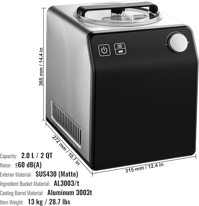 VEVOR Upright Automatic Ice Cream Maker with Built-in Compressor, 2 Quart No Pre-freezing Fruit Yogurt Machine, Stainless Steel Electric Sorbet Maker, 4 Modes Gelato Maker with Digital Display & Timer