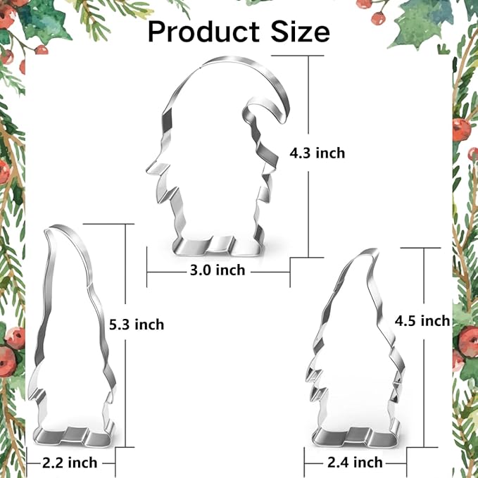 Gnome Cookie Cutter Set-5.3" 4.5" 4.3"-3-Pieces-Holiday Cookie Cutters Fondant Biscui Cutters