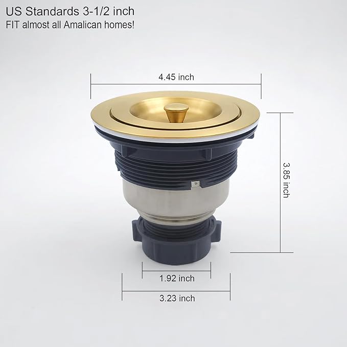 3-1/2-Inch Kitchen Sink Drain Strainer Assembly Kit, GZILA Deep Waste Basket Strainer with Sealing Lid Sink Stopper, 304 Stainless Steel Brushed Gold