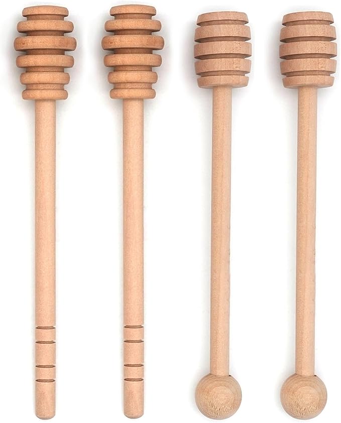 4PCS 6 inch Honey Dipper Sticks Honey Spoon, Wooden Honey Mixing Stirrer Honey Comb Stick, Honey Wand for Honey Jar Dispense Drizzle Honey Wedding Party