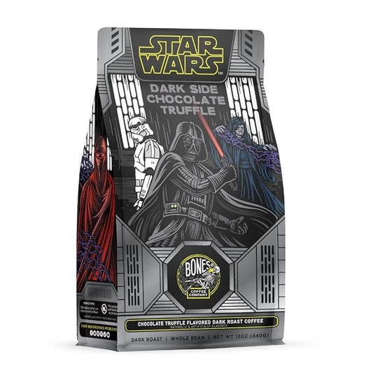 Bones Coffee Company Star Wars Dark Side Chocolate Truffle Flavored Coffee, Medium Roast Low Acid Arabica Beans Compatible with Auto drip and French Press Coffee Maker, 12 Oz Whole Bean