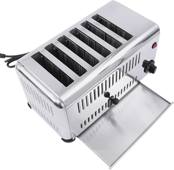 Commercial Toaster 6 Slices Stainless Steel Pop-Up Electric Toaster Machine Cool Touch Toaster Countertop Toaster 6 Slice 5 Minutes Timier Rapid Toaster w/Tray Restaurant