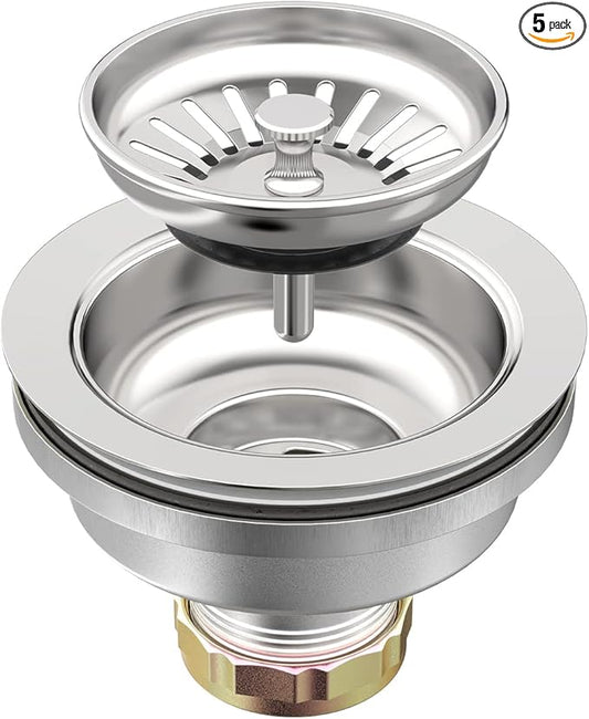 KONE Sink Drain Assembly, Kitchen Sink Drain Strainer Kit with Removable Strainer Basket Stopper, Universal fit USA Home/Commercial 3-1/2 Inch Standard Sink Drain Hole (Polish)