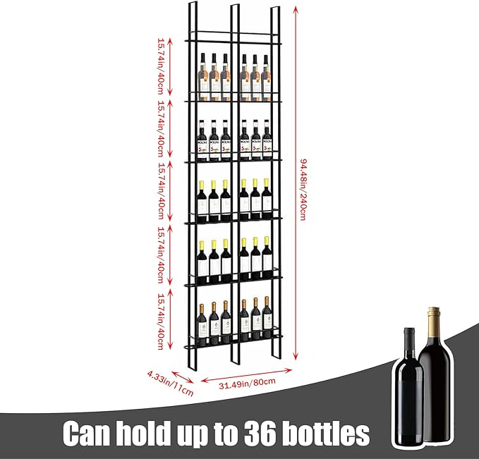 Wine Racks Wall Mounted, 6-Tier Wine Storage Holder, Black Industrial Bar Liquor Bottle Display Shelf, for Home Bar, Kitchen, Dining Rooms, & Wine Cellars(Black, 2 Column)