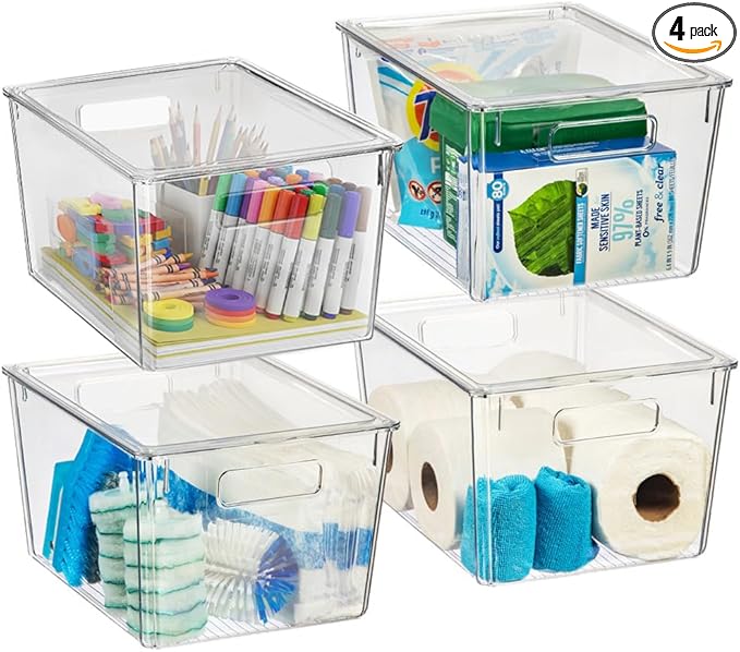 ClearSpace Plastic Storage Bins with Lids X-Large – Perfect Kitchen Organization, Desk Organizer or Pantry Storage – Desktop Organizer, Pantry Organization and Storage Bins, Cabinet Organizers