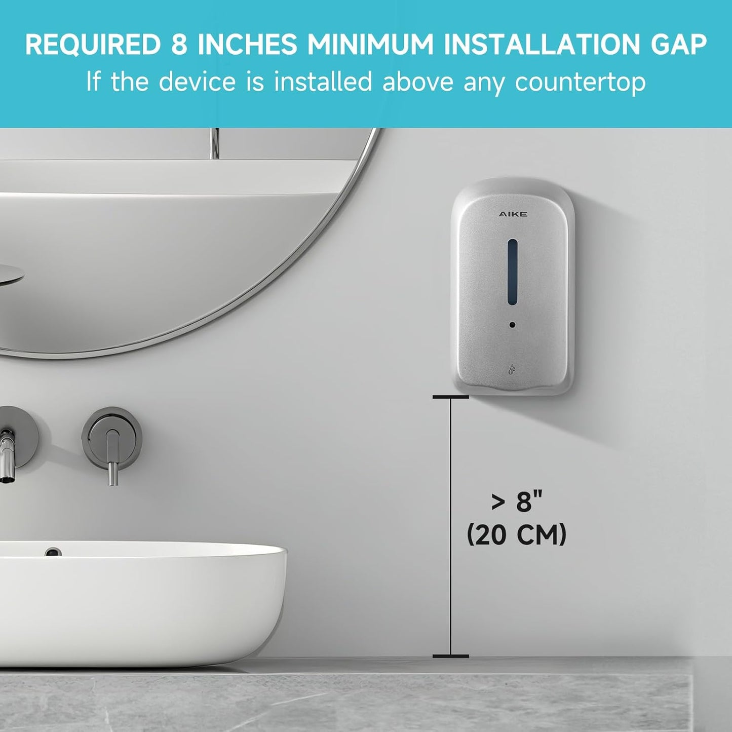 AIKE 33.8oz Automatic Wall Mount Liquid Soap Dispenser with Commercial ABS Construction, Model AK1226S(Silver)