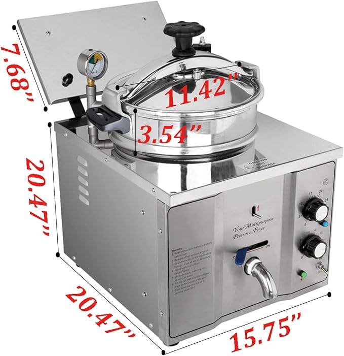 16L Electric Pressure Fryer,110V High-Pressure Chicken Fryer with Safety Features,Stainless Steel Healthy Countertop Deep Fryer for Crispy Fried Delicacies, Commercial-Grade Food Oven