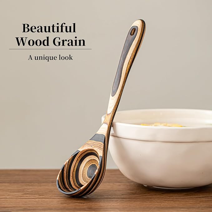 Gudamaye Pakkawood Deep Soup Ladles, 10.6 inch Big Wooden Ladle for Cooking, Wooden Kitchen Utensils Set