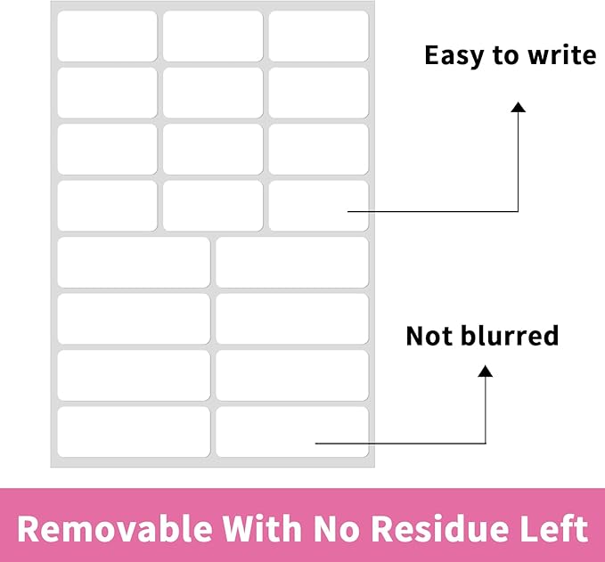 STARLIBOO White Removable Labels, Removable Colored Labels Stickers, Self-Adhesive Rectangular Stickers Water/Oil/Tear Resistant for Storage/Classroom/Home (2 Size, 300 Labels)
