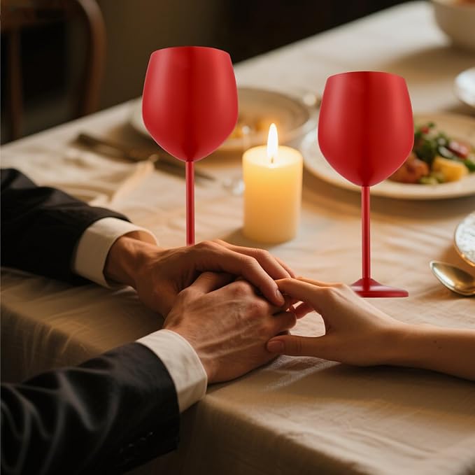 Stainless Steel Wine Glasses Set of 4 Unbreakable Wine Glass 18 oz Unique Metal Wine Goblets for Outdoor, Travel, Camping, Pool, Ideal Gift for Wine Lovers (Matte-Red)