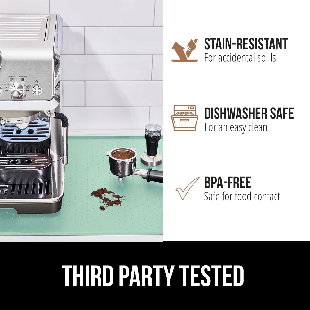 GORILLA GRIP Silicone Coffee Mat, Espresso Drink Bar Station Accessories, Waterproof Heat-Resistant Dish Drying Mats, Stay in Place on Kitchen Counter, Home Kitchen Decor Essentials, 10x14, Mint