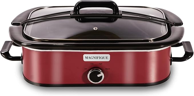 Magnifique 4-Quart Slow Cooker with Casserole Manual Warm Setting - Perfect Kitchen Small Appliance for Family Dinners, Dishwasher Safe Crock, Red
