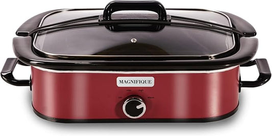Magnifique 4-Quart Slow Cooker with Casserole Manual Warm Setting - Perfect Kitchen Small Appliance for Family Dinners, Dishwasher Safe Crock, Red