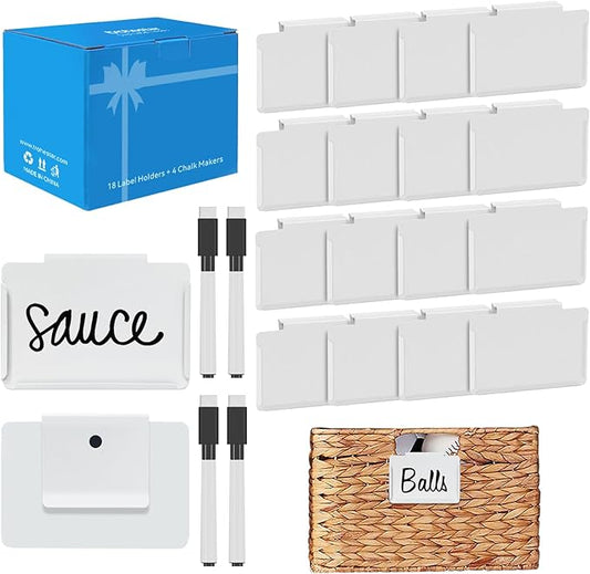 Metal Pantry Baskets Labels Clip On for Storage Bins | Edge Fold-Cream (Edge Fold-White, 18 Metal Label Clip)