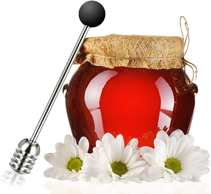 Stainless Steel Honey Dipper Stick 6.3 Inch Honey Wand Server for Honey Pot Dispense Drizzle Honey, Wedding Party Favors, Baby Shower (Black)