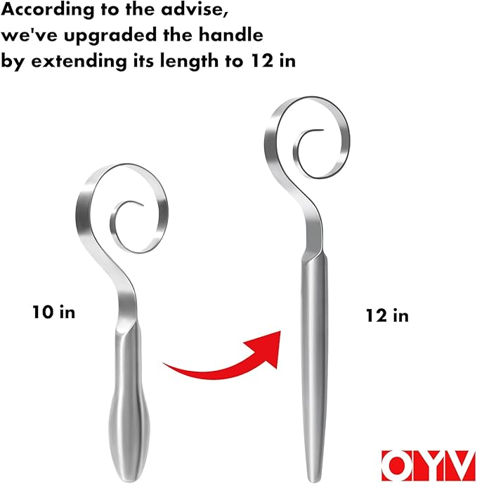 12" Seamless Dough Whisk, 18/10 Stainless Steel Bread Whisk, Danish Whisk for Sourdough, Pizza, Cookies, Pancake & Waffle, Easy to Clean Sour Dough Tools