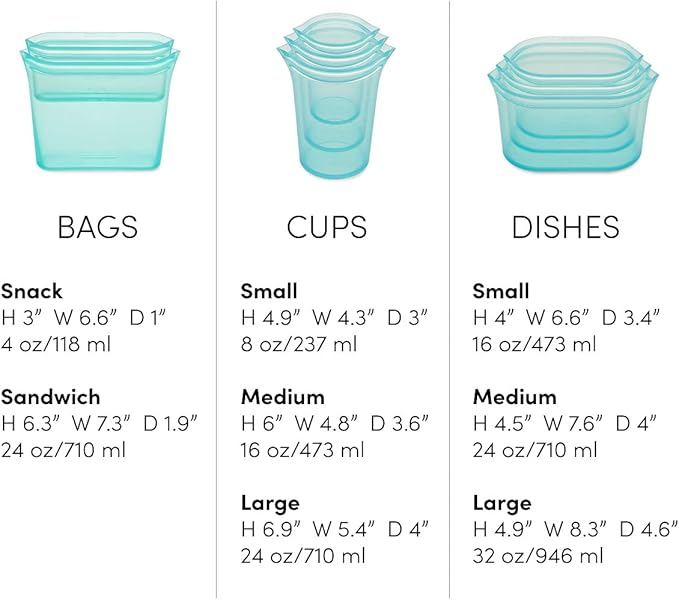 Zip Top Reusable Food Storage Bags | Full Set of 8 [Gray] | Silicone Meal Prep Container | Microwave, Dishwasher and Freezer Safe | Made in the USA
