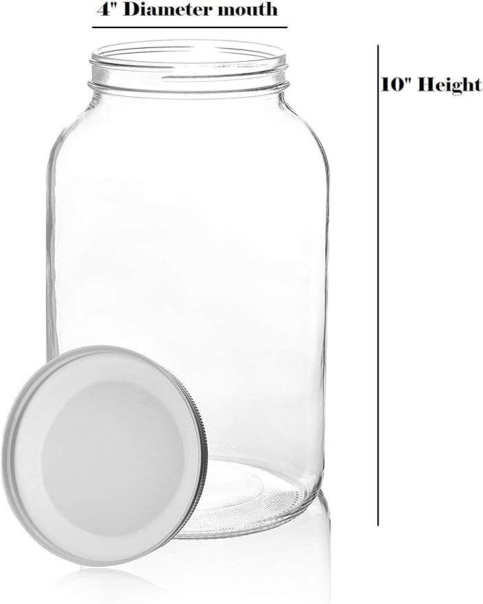 kitchentoolz 1 Gallon Glass Jar with Lid – Wide Mouth Large Glass Jar for Fermenting, Pickling, Canning, Water Glassing Eggs, Kombucha, and Food Storage – BPA-Free, Made in USA (2-Pack)