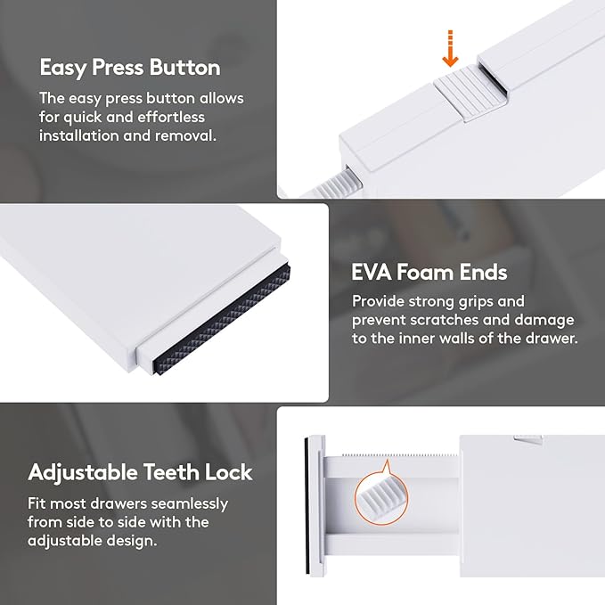 Lifewit 16 Pack Drawer Dividers 4" High, 11-17" Adjustable Drawer Organizers for Clothes, Expandable Dresser Separators in Bedroom/Bathroom/Kitchen/Fridge/Office Organization and Storage,White