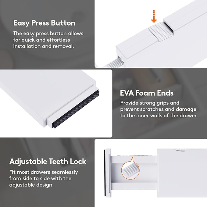 Lifewit 9 Pack Drawer Dividers 4" High, 11-17" Adjustable Drawer Organizers for Clothes, Expandable Dresser Separators in Bedroom/Bathroom/Kitchen/Fridge/Office Organization and Storage, White