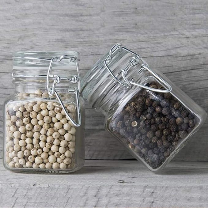 Spice Jars, 24 Pack 4oz Small Glass Jars with Airtight Hinged Lid, With 24 Spice Labels & Silicone Funnels, Airtight Glass Jars for Spices, Condiments Herb Seasoning Art Craft Storage