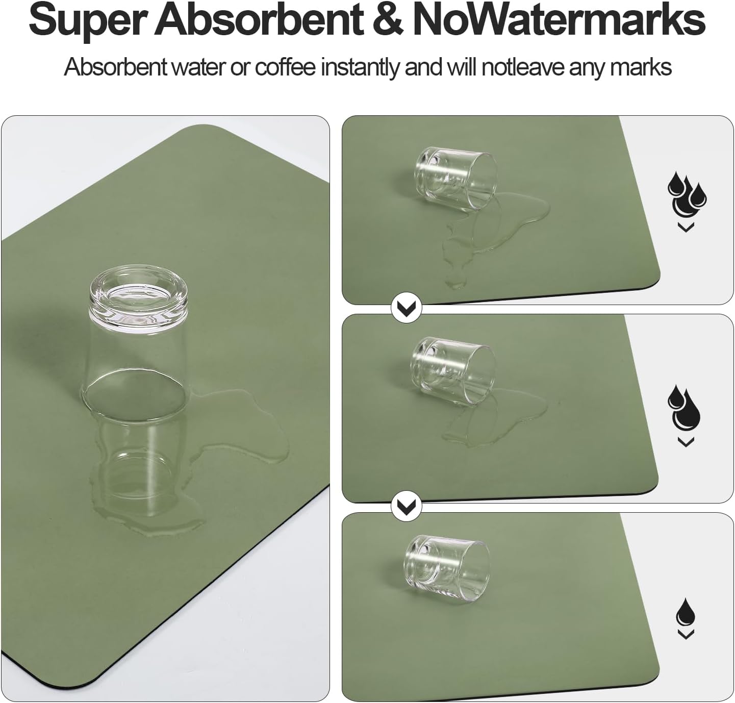 Dish Drying Mat for Kitchen Counter | Coffee Bar Mat for Countertops | Heat Resistant Drainer Mat with Non-slip Rubber Backed | Hide Stain Kitchen Absorbent Draining Mat | Green 16"x18"