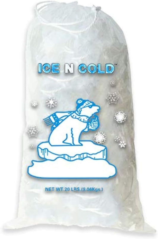 Ice Bags with Drawstring Closure | 20lb, 100ct/cs | 50 mic Thickness | Portable Storage and Freezer Keeper