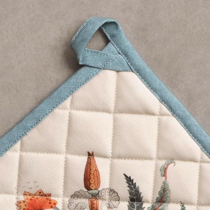 Maison d' Hermine Pot Holders 100% Cotton Heat Resistant Potholders 8" x 8" Hot Pads with Loop BBQ, Cooking, Baking, Grilling, Kitchen, Handling Hot Pans (Pack of 1, Dalida)