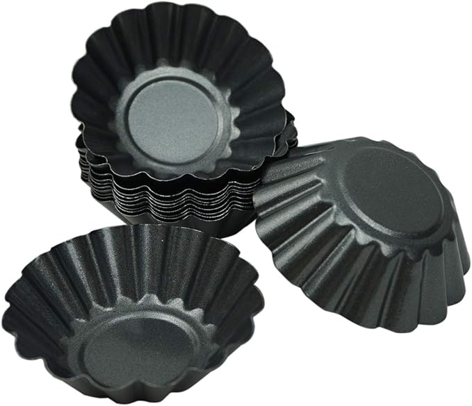 12 Pack Egg Tart Pan, Non-stick Carbon Steel Tartlet Tins, Mini Pie Mould, Muffin Cupcake Pudding Baking Cup Maker - for Pies, Chinese Egg Tart, Cakes (Big Size 3"x 0.9")