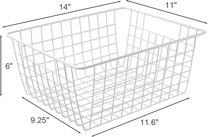 14" Upright Freezer Storage Baskets, Large White Wire Storage Bins Bakset for Freezer, Pantry, Bathroom Organizing, Set of 2