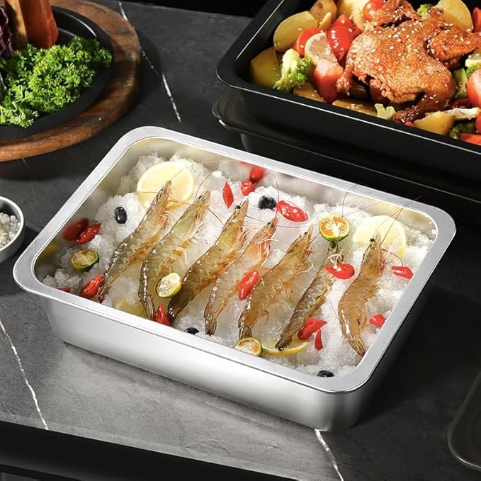 Roasting Pan,Non Stick Baking Pan,Cake Pan Rectangular 13.6"x 9.3"x 2.6",3 Litre Capacity with Lid (Stainless Steel)