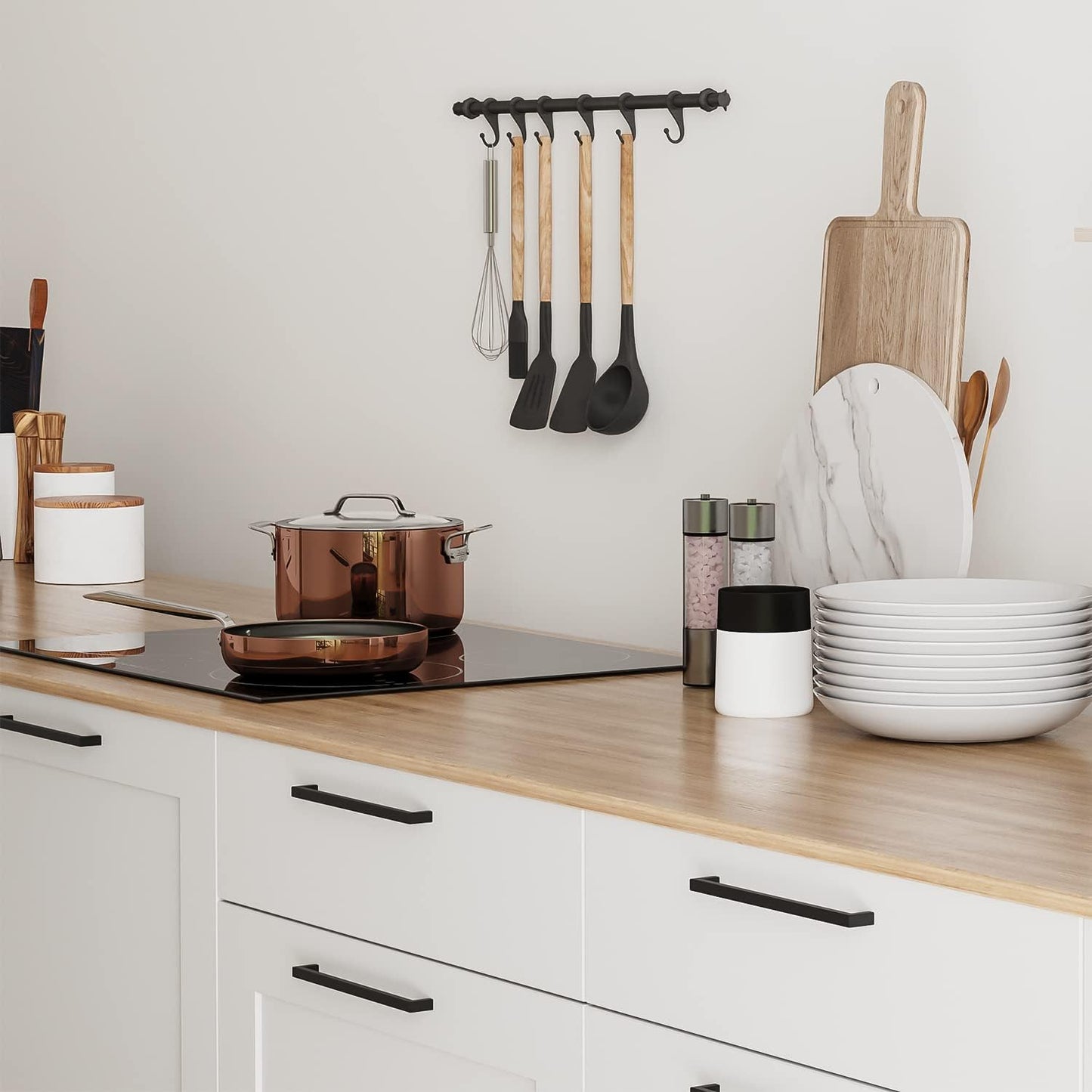 Ravinte 20 Pack Solid 6-1/4 Inch Center to Center Slim Square Bar Drawer Handles - Cabinet Hardware Pulls in Matte Black for Kitchen