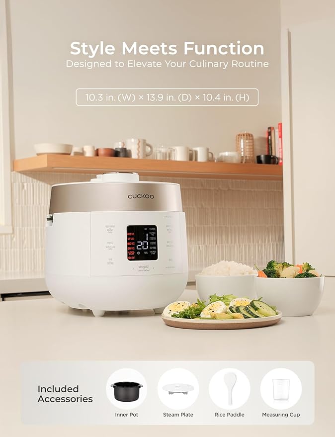 CUCKOO CRP-ST0609FW 6-Cup (Uncooked) / 12-Cup (Cooked) Twin Pressure Rice Cooker & Warmer with Nonstick Inner Pot, 16 Menu Options, 3 Voice Guide, Auto Clean (White)