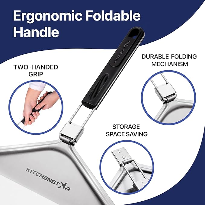 KitchenStar Stainless Steel Pizza Peel 12 inch with 10 inch Folding Handle, Medium - Spatula Paddle for Effortless Pizza Transfer & Easy Storrage - Outdoor Pizza Oven Accessories