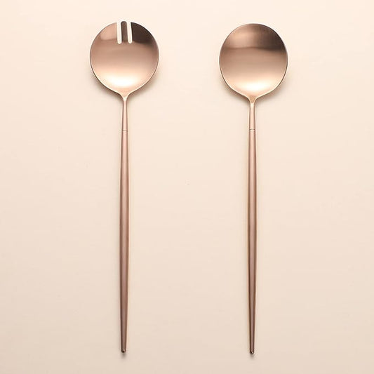 Salad Servers,Spoon and Fork Set 11.41 inch,18/10 Stainless Steel Salad Serving Titanium Plating (Rose gold)