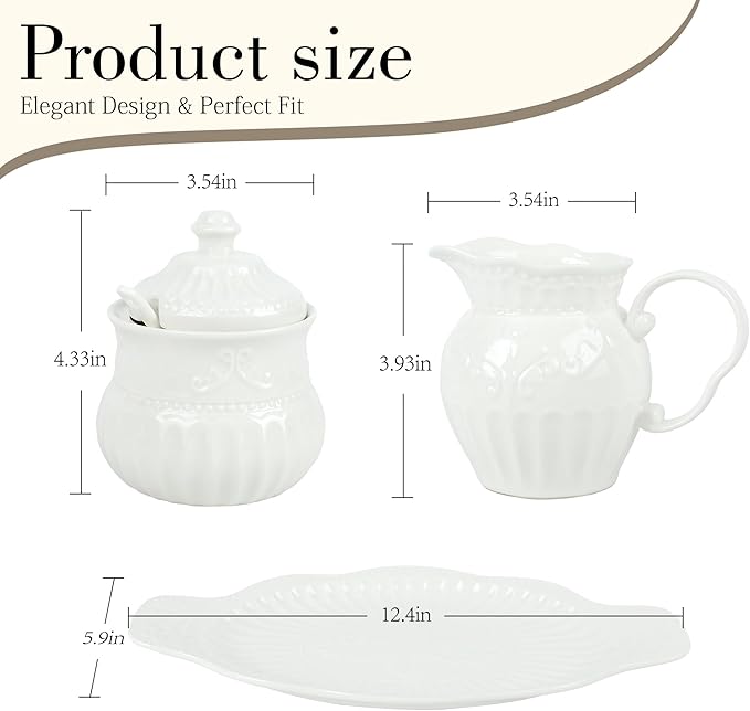 Ceramic Sugar and Creamer Set, Cream Pitcher Sugar Bowl with Lid and Spoon, Sugar and Creamer Container for Coffee Bar (4)
